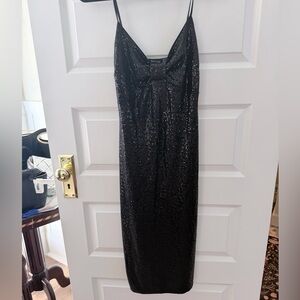 Boohoo black sequin midi dress